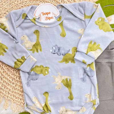 Conj. Body Manga Longa Dinos e Calça de Moletom Saruel - Cinza